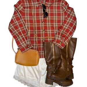 rare vintage vtg cowgirl western boho plaid flannel preppy